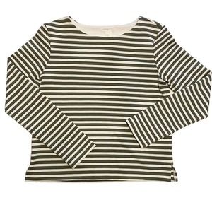 H&M Women's XS Ponte Knit Green White Stripe Long Sleeve Shirt Viscose Blend